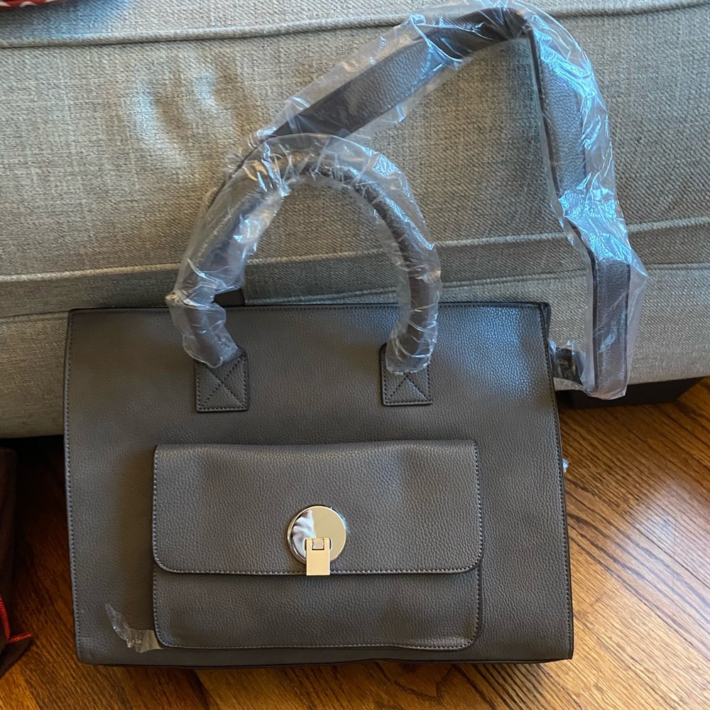 Stone gray tote w shoulder strap
